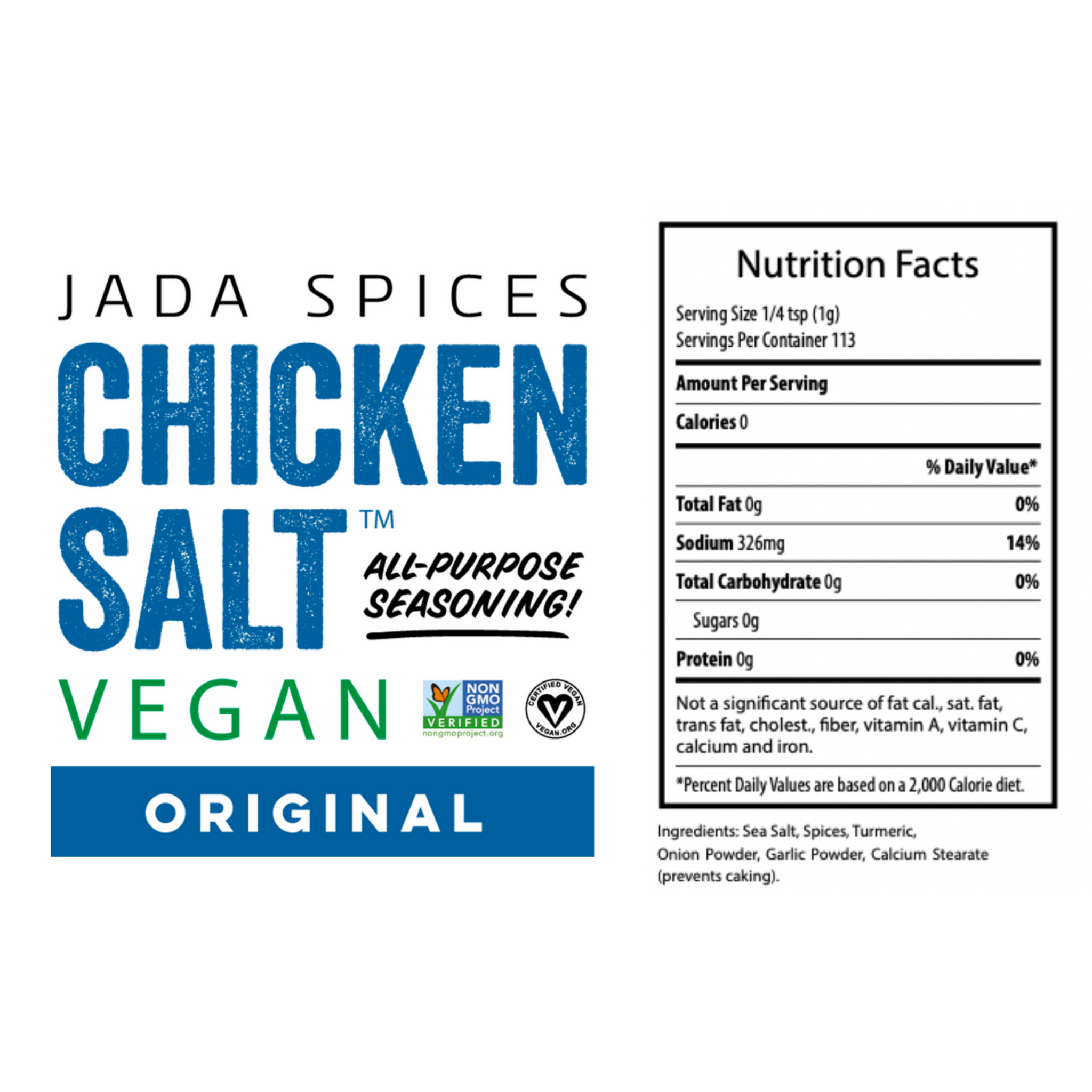 Vegan Chicken Salt - JADA SPICES, NON GMO, GLUTEN FREE, MSG FREE, TURMERIC  – JADA Brands