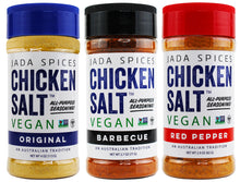 chicken salt vegan and vegetarian seasoning original, barbecue, and red pepper flavors