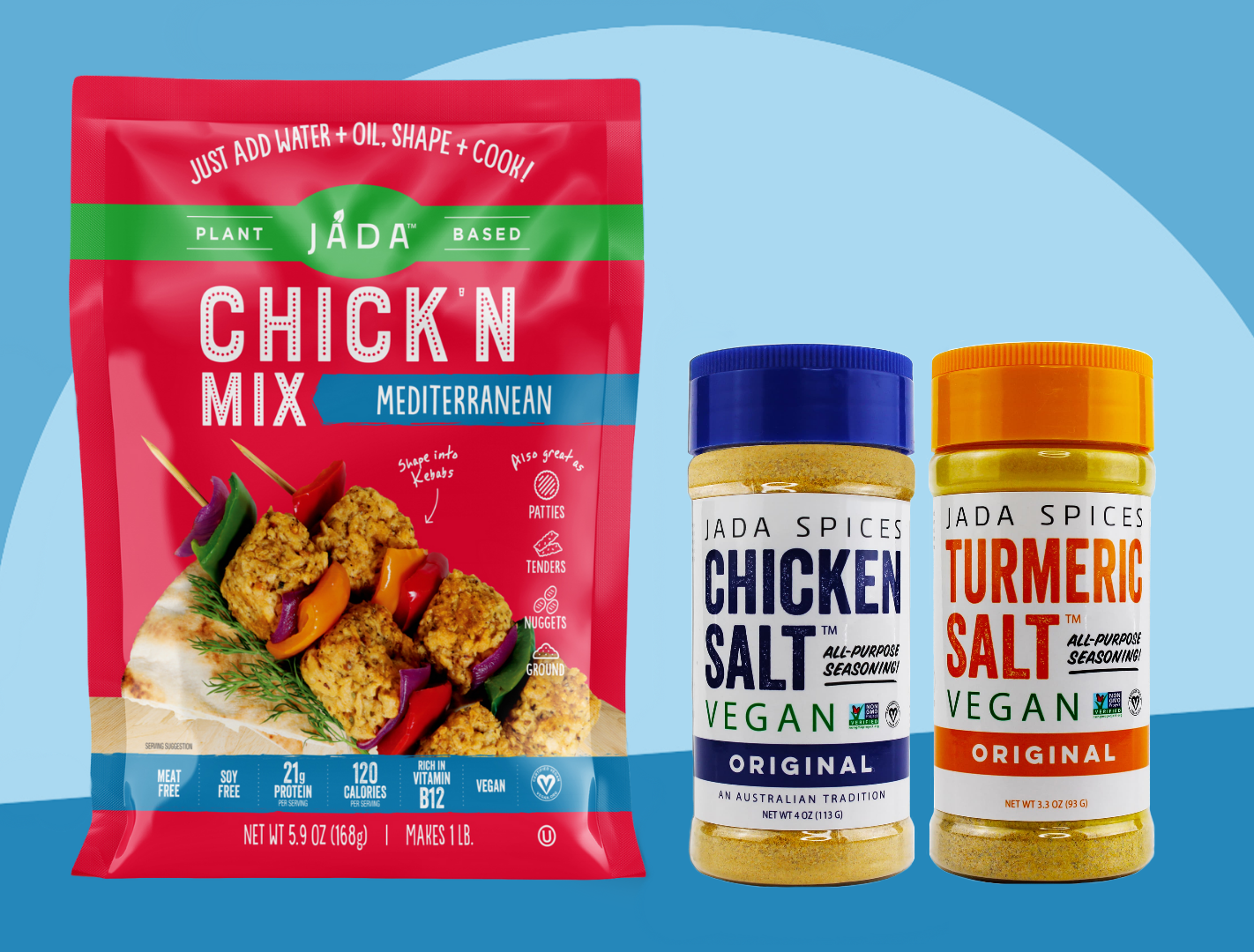 Plant-Based Mediterranean Chick'n Mix, Original Chicken Salt & Turmeric Salt